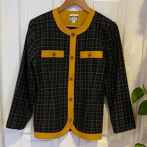 Handmade in Canada unique plaid jacket blazer women’s floral buttons workwear